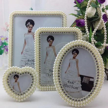 European-style White Pearl Luxury Resin & Glass Photo Frame 3-10 Inch Customizable Size Home Decor