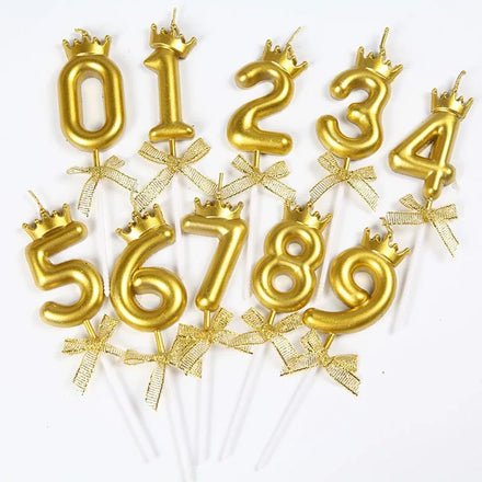 European Popular 0-9 Numerical Birthday Candles Crown Number Eco-friendly Non-toxic Handmade Cake Candles for Party New Year