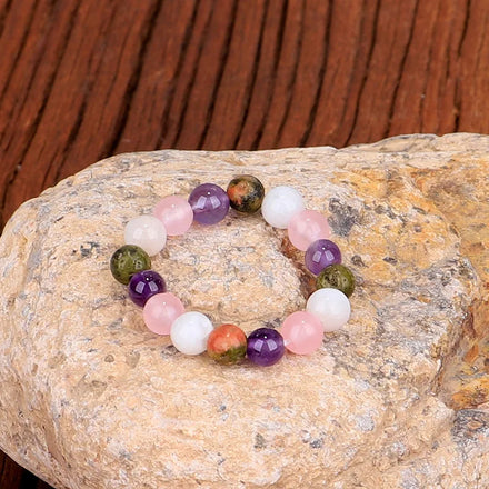 Trendy Natural Unakite Amethyst 4mm Stone Beaded Rings With Healing Crystals Beads Handmade Elastic Fertility Support Jewelry