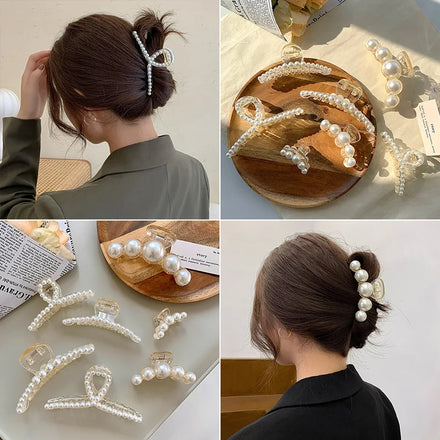 New Arrival Styling Hair Clips Strong Holder Hair Jaw Clips Elegant Pearl Hair Clips for Girls Thick Curly Hair