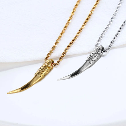Punk Mens Necklace Gold Wolf Teeth Pendant Italian Horn Charm Retro Titanium Tooth Pendant Rope Chian Necklace Jewelry