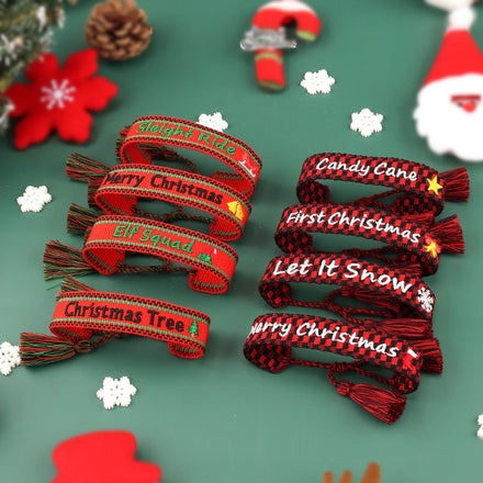 50pcs 8 Colors Christmas Bracelets Christmas Tree Sleight Ride Bracelet Holiday Gift Wristband Green Red Elf Squad Braided Rope
