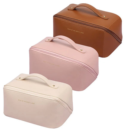 New Fashion Travel Accessories Cosmetic Organizer Box Large Capacity Waterproof PU Leather Zipper Makeup Pouch Bag