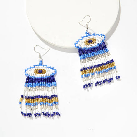 Lucky CHINTEN EA1847 Bohemia Style Women's Evil Eye Earring Handmade Glass Beaded Tassel Hot Sell Jewelry