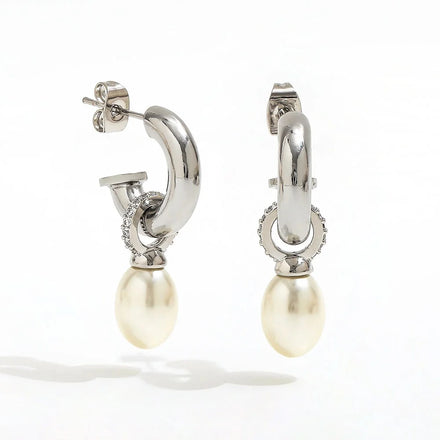 Fenny Fast Delivary Elegant Pearl Pendant Hollow C Hoop Brass Earrings Trendy for Wome Wholesale Brass Ladies Jewelry