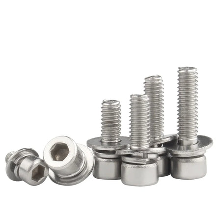 304 Stainless Steel Hexagon Flat Head Screws Nut Washer Set Spring Washer Combination Assembly Bolts Plain UNC Thread AC-40008