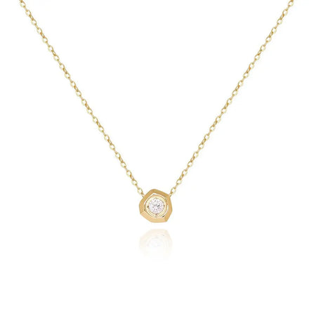 Joolim Jewelry 18K Gold Plated Waterproof Tarnish Free Geometric Zirconia Pendant Dainty Chain Stainless Steel Necklace