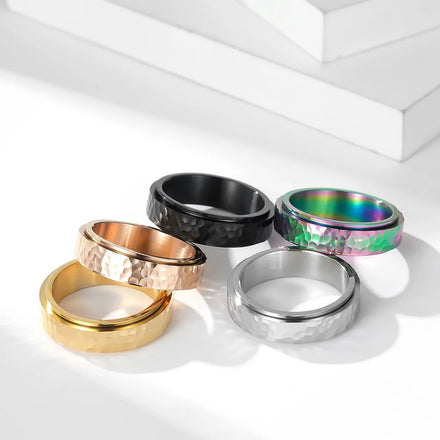 Plated Rotating Irregular Surface Bump Band Finger Ring Gold New Arrival Trendy Unique Vintage 18K Gold Stainless Steel 6mm 1pc