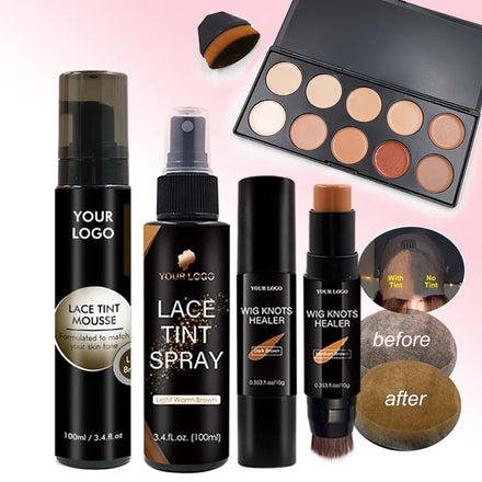 Private Label Palette Full Coverage Powder Foundation Cover Lace Wig Knots Healer Tint Mousse Spray Lace Tint Stick Palette
