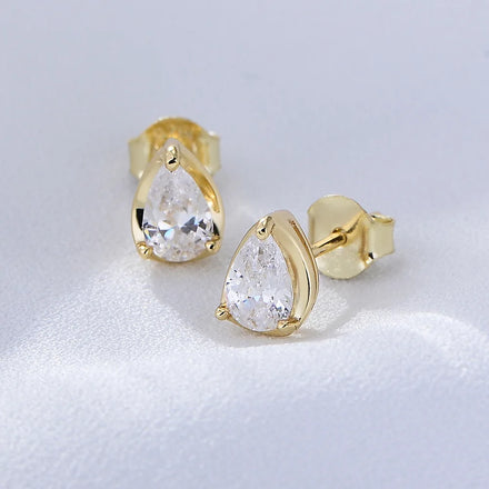 925 Sterling Silver European American Water Drop Zircon Gold Plated Stud Earrings for Women Fine Jewelry Earrings