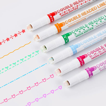 2022 Stationery Roller Pen Markers With 6 Different Curve Shapes Quick Drying Cute Pattern Colored Curve Line Pastel Highlighter