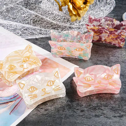 New Arrival Korean Women Cute Little Cat Acetate 6.5 cm Hair Claw Clips Fashion Sweet Clips for Girls Hair Accessories