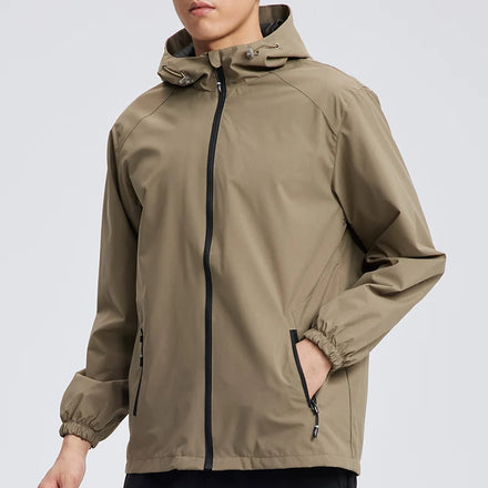 Men's Waterproof Jacket Work Softshell Jacket Lightweight Outdoor Hiking Jacket Coat With Hood Zipper Pockets