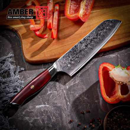 Amber Rose Wood Handle 7 Inch Kitchen Santoku Knife VG10 Damascus Sanotku Chefs Knives Professional Kitchen Knives