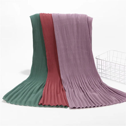2022 New Eid Plain Chiffon Pleated Shawl Crinkled Scarves Hijabs Muslim Headscarf Islam Scarf Women Hijab