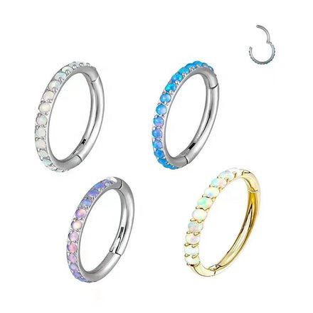 Gaby ASTM F136 Nose Hoop Septum Clicker with Opal Stone Ear Cartilage Helix Spiral Section G23 Titanium Piercing Body Jewelry