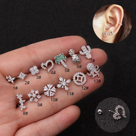 Piercing Earring Stud Barbell Crystal Cartilage Stud Earring Helix Piercing Daith Jewelry Rook Conch Stud Cross Ear Tragus