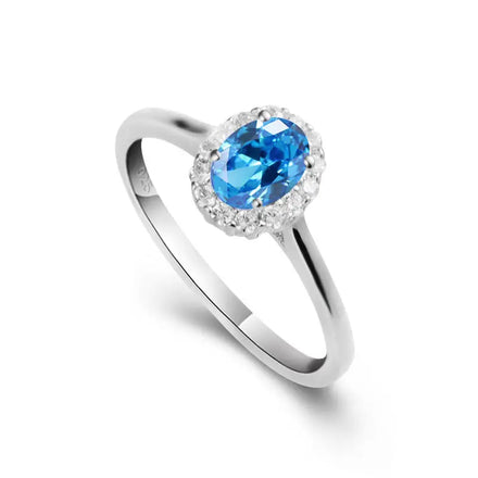 Trendy Rhodium Plated Oval Zircon Silver Fine Jewelry Ring for Engagement Wedding Anniversary Party or Gift