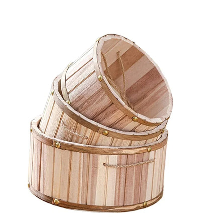Factory Custom-made High-quality Eco-Friendly Hand Carved Wooden Bucket Vintage Round Flower Pot for Garden & Home Use