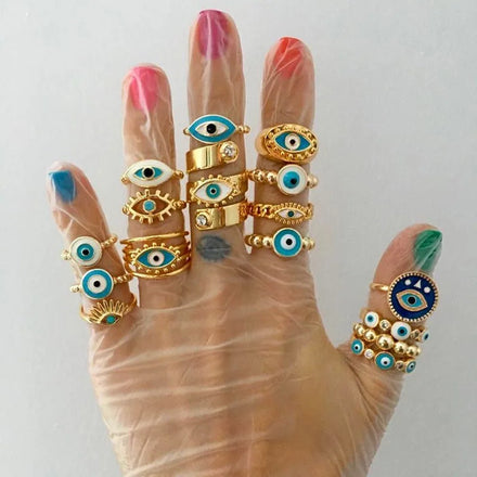 DS Factory Direct Sell Fashion Gold-plated Oil Painting Evil Eye Rings Jewelry Women