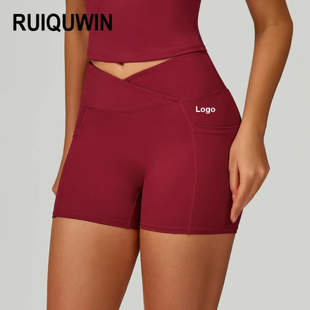 RUIQUWIN New Athletic Wear Women Nylon Spandex Seamless High Waisted Gym Sportswear Scrunch Butt Yoga Shorts