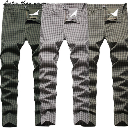 Men's Slim Fit Chino Pants Business Casual Checked Trousers Street Lightweight Ankle Fit for Leisure Stretchy Male Leisure