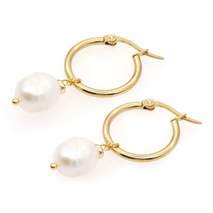 Wholesale Bulk Stainless Steel Gold Plate Real Natural Freshwater Pearl Bead Dangle Drop Earring Jewelry for Women