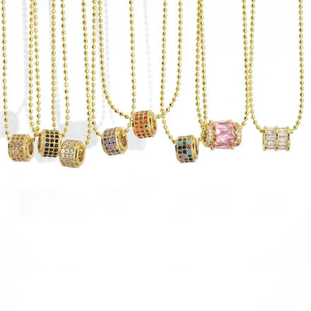 NZ1402 18K Gold Plated Ball Chain CZ Micro Pave Charm Pendant Necklace Cubic Zirconia Barrel Bead Choker Necklace for Women