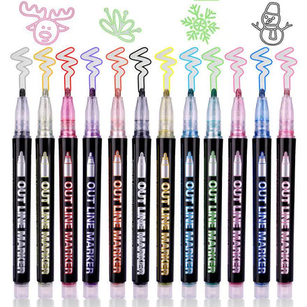 Metallic Color Pen Double Outline Marker Pens Paper PP Plastic Permanent 3mm Rectangle Permanent Pen Paint Maker School Marker