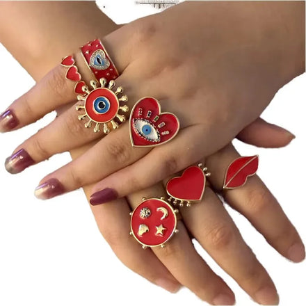 JC Crystal Wholesale Fashion Gold-plated Oil Painting Evil Eye Rings Jewelry Women