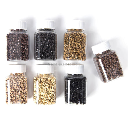 Leeons Wholesale 7 Colors Hair Extension Beads and Rings with Screw (4.5x3.0x3.0mm Links Rings & Tubes 1000 Pieces/Bottle)