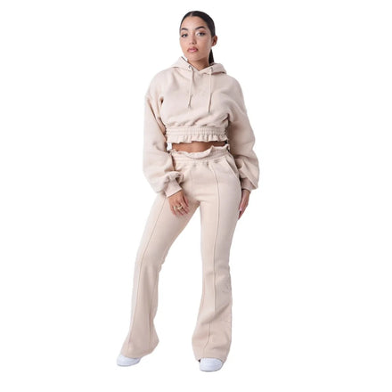 KY Premium Cropped Oversized Embossed Hoodie and Wide Leg Flare Pants Set Two-Piece Women's Sweatsuits Plus Size Breathable
