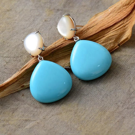 Classy Gold Plated Luxury Teardrop Shell Turquoise Oversized Hoop Earrings Classic Style Heart-Shaped Brass Jewelry