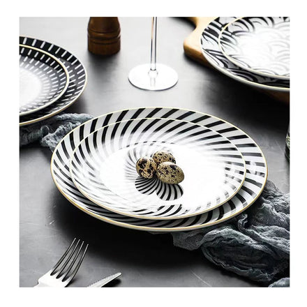Nordic Ceramic Tableware Simple and Creative Western Food Plate Stripe Western Dessert Personalized Food Plate