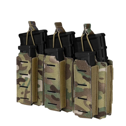 IDOGEAR Triple Mag Pouch Elastic Tactical Open Top MOLLE Kangaroo M4 Magazine Pouch for for 5.56mm & 9mm Mags