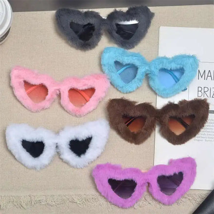 UNOC 2026 Cateye Fur Sunglasses for Women Small Frame with Blue Black White Jelly Color Frames Fashion Party Accessories