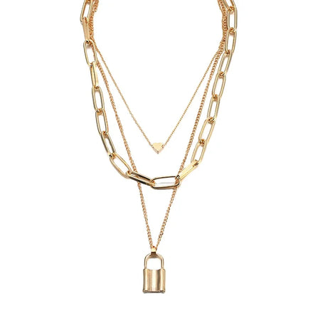 New High Quality Chain Necklace Women's Jewelry Gift Gold-Plated Lock Pendant Multi-layer Necklace Wholesale Jewelry