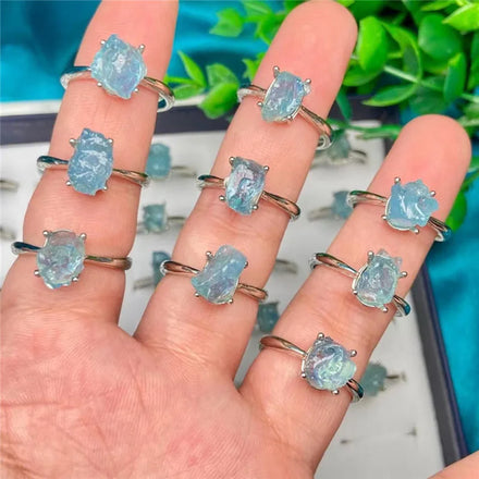 Natural Raw Mix Tourmaline Adjustable Crystal Ring Genuine Rough Multi Color Tourmaline Gemstone Stone Rings