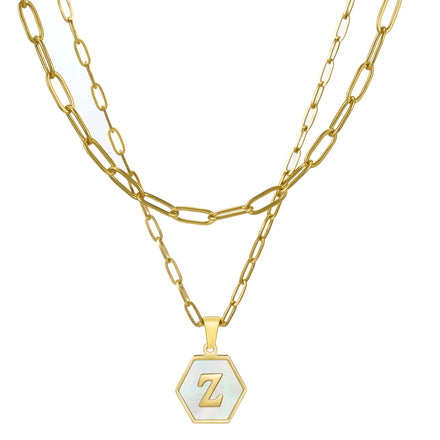 Dainty 18k Gold Plated Stainless Steel Shell Charms Chain Letter Necklace Pendant Double Layer Choker Necklace for Women Jewelry