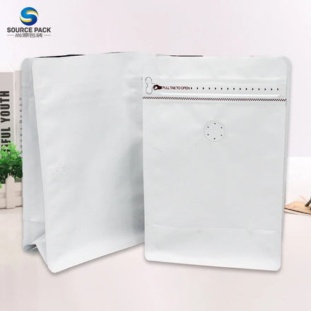 Coffee Bag With Valve and Zipper Bean Factory Custom Printed Flat Bottom 250g 1kg White Coffee Bag