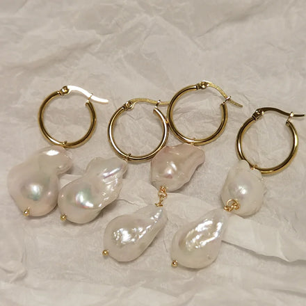 Vacation Style Stainless Steel Hawaii Earrings Baroque Pearl Dangle Earrings Jewelry Bold Baroque Pearl Hoop Earrings