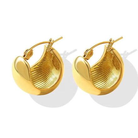 Ins Style Big Ball Round C Shape Stainless Steel Geometric Chunky Hoops Earrings for Women