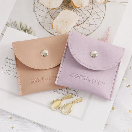PUPPYSEW Custom PU Jewelry Pouch Bag With Button Handmade Jewelry Packaging Bags Jewelry Leather Pouches With Logo Printed