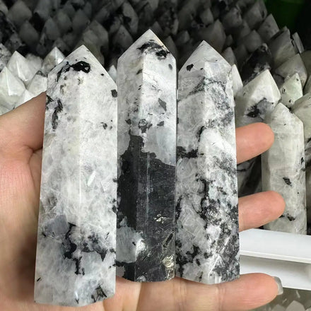 Wholesale Natural Gemstones White Rainbow Moonstone Wand Tower Healing Moonstone Point Craft Stone for Decoration