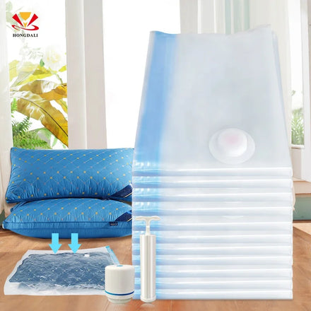 Chinese Factory's Best Space Saver PA Transparent Compression Vacuum Storage Jumbo Bags with Hand Pump for Clothes Packing