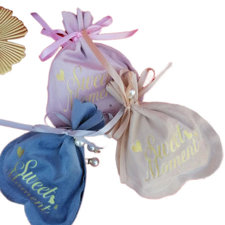Wholesale Velour Drawstring Bag Pouches with Letter Pattern with Plastic Pearl More Colors for Choice 135x70mm 1559177