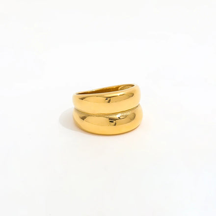 Fenny Stainless Steel No Fade Designer Popular Double Dome Band Ring Ready to Ship 18K Gold Plated Wholesale Jewelry
