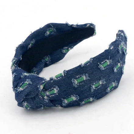 Green Denim Glitter Custom Baby Durable Hair Bow for Girls High Quality Casual Christmas Headbands Women Hair Accessories