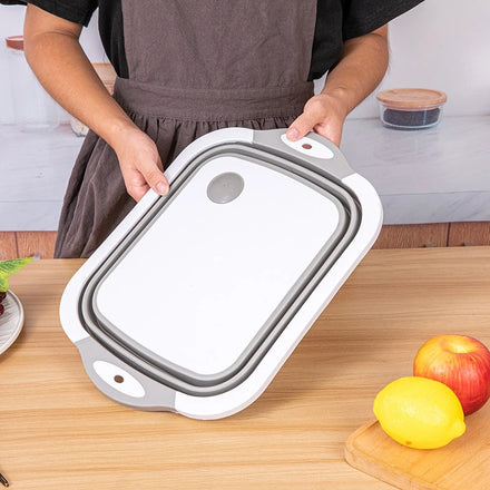 Kitchen Multifanctional Portable 2 in 1 Foldable Folding Collapsible Plastic Chopping Blocks Cutting Board Washing Basket