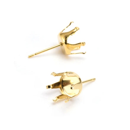 3-10mm Zircon Stainless Steel Six Prong Earrings Holder Posts Gold Plated Claw Stud Earring Base for Diamond Gems Jewelry Making